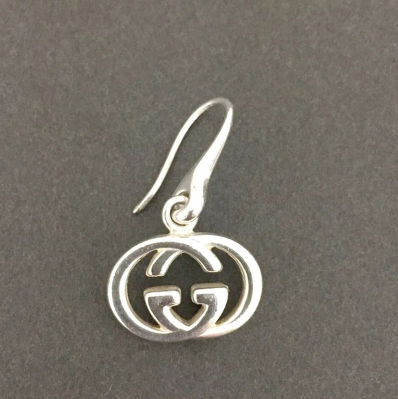 GUCCI SILVER 925 INTERLOCKING G LOGO PIERCED EARRINGS/1A7175 - Picture 9 of 14